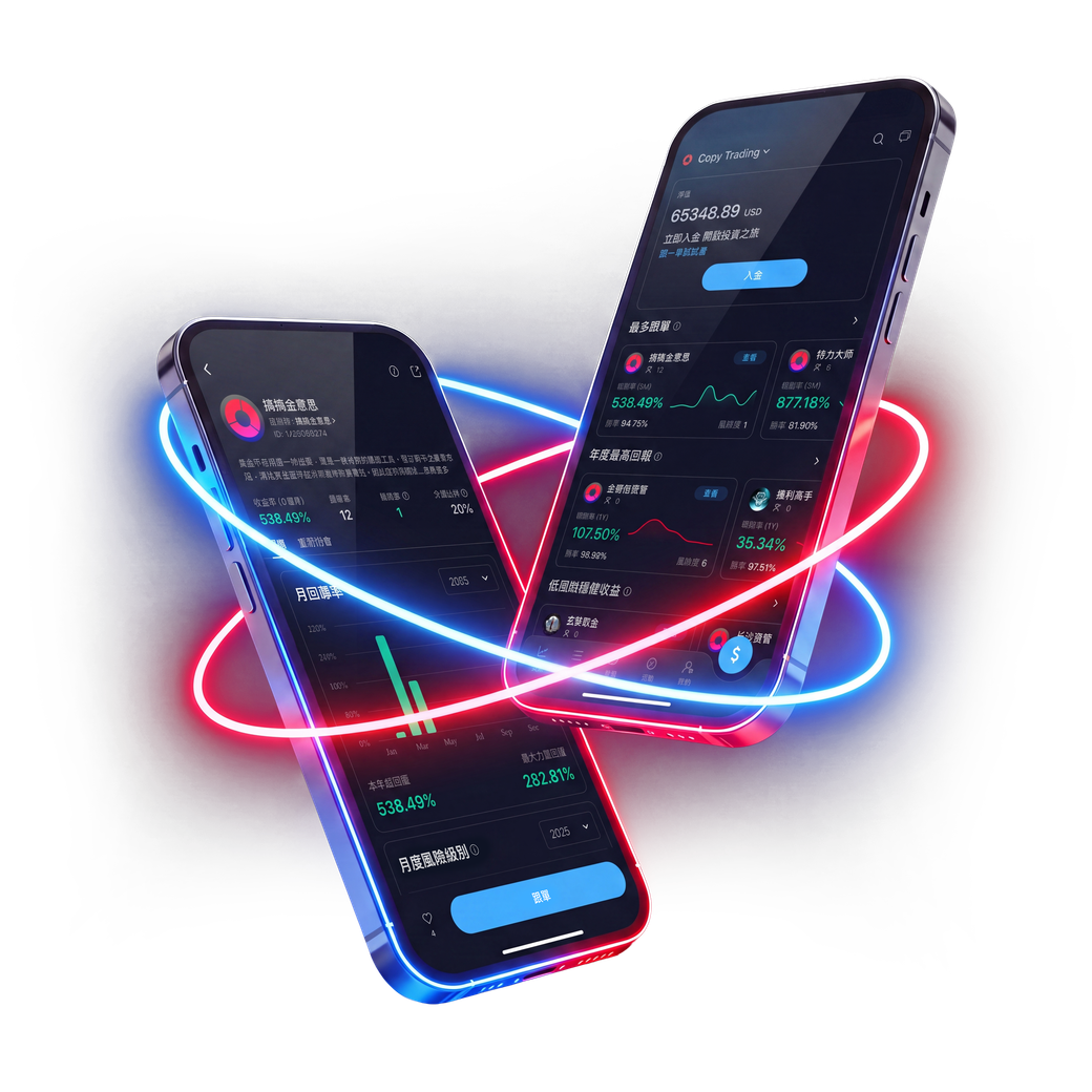 智能手机上的 CopyTrader 跟单交易平台界面