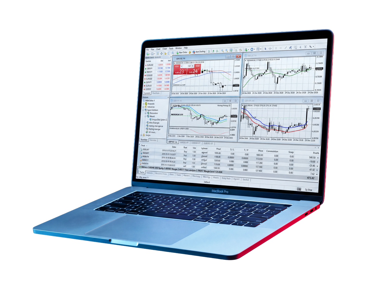 笔记本电脑上的 MetaTrader 4 交易平台界面