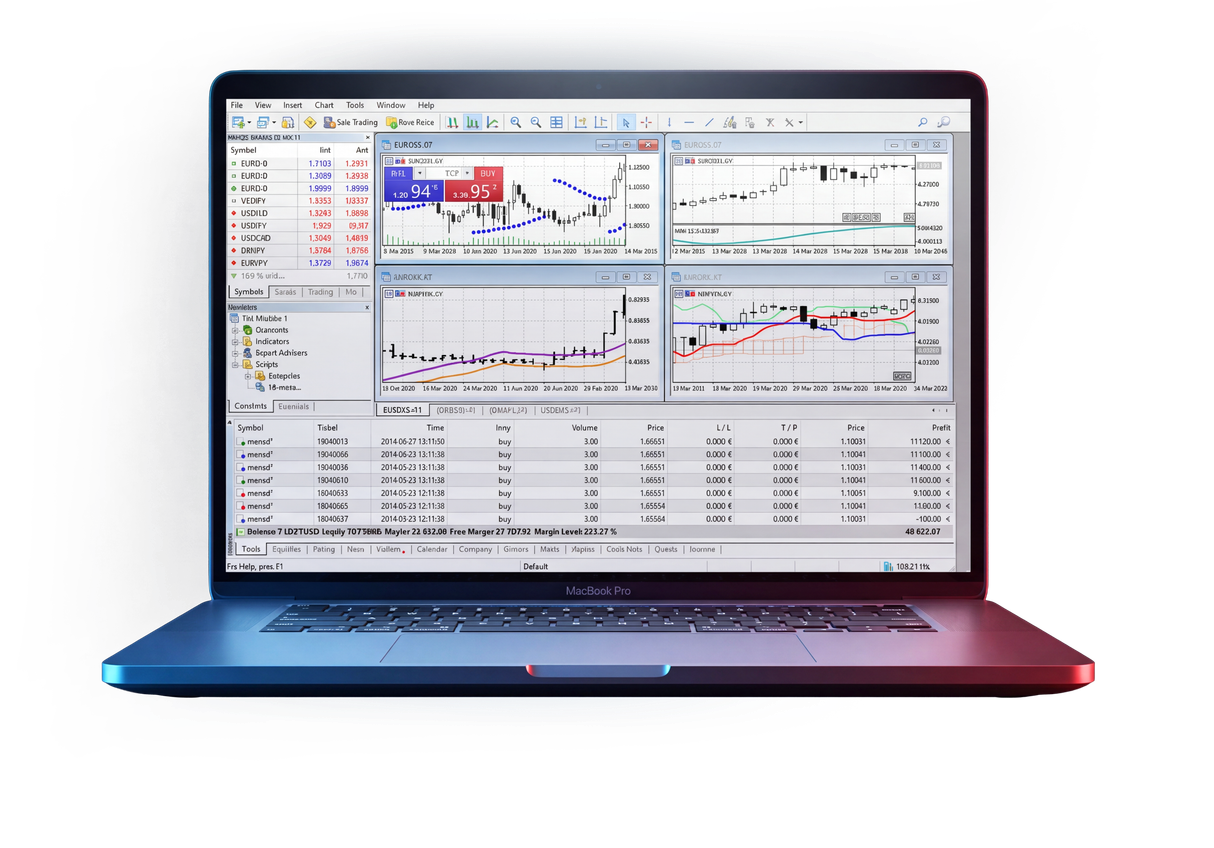 笔记本电脑上的 MetaTrader 5 交易平台界面